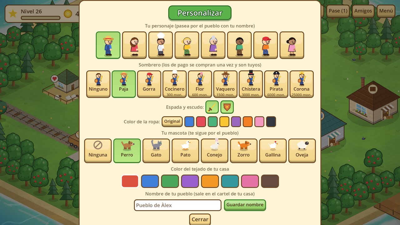 Pantalla para personalizar el personaje